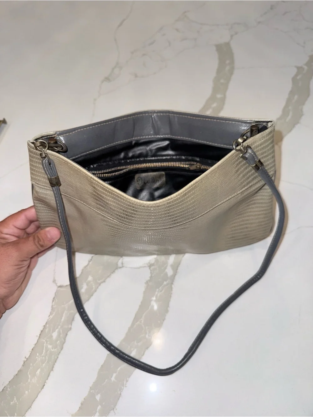 NULINE CROCODILE SKIN CLUTCH vintage cream tan 80’s